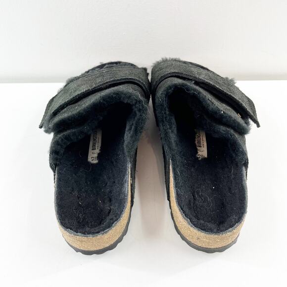 Birkenstock Kyoto Shearling Suede Leather Slide Sandals Black 43 / W M10 - Picture 5 of 9